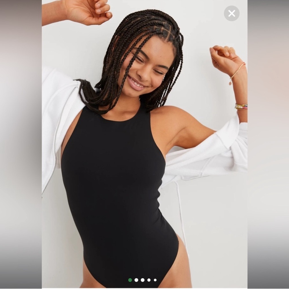 Aerie Black Smoothiez High Neck Bodysuit Black Large